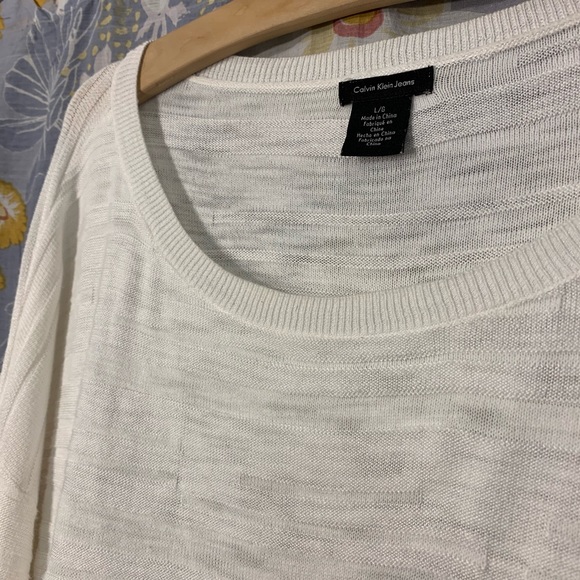 Calvin Klein Jeans White Marbled Knit Sweater L - Picture 3 of 15